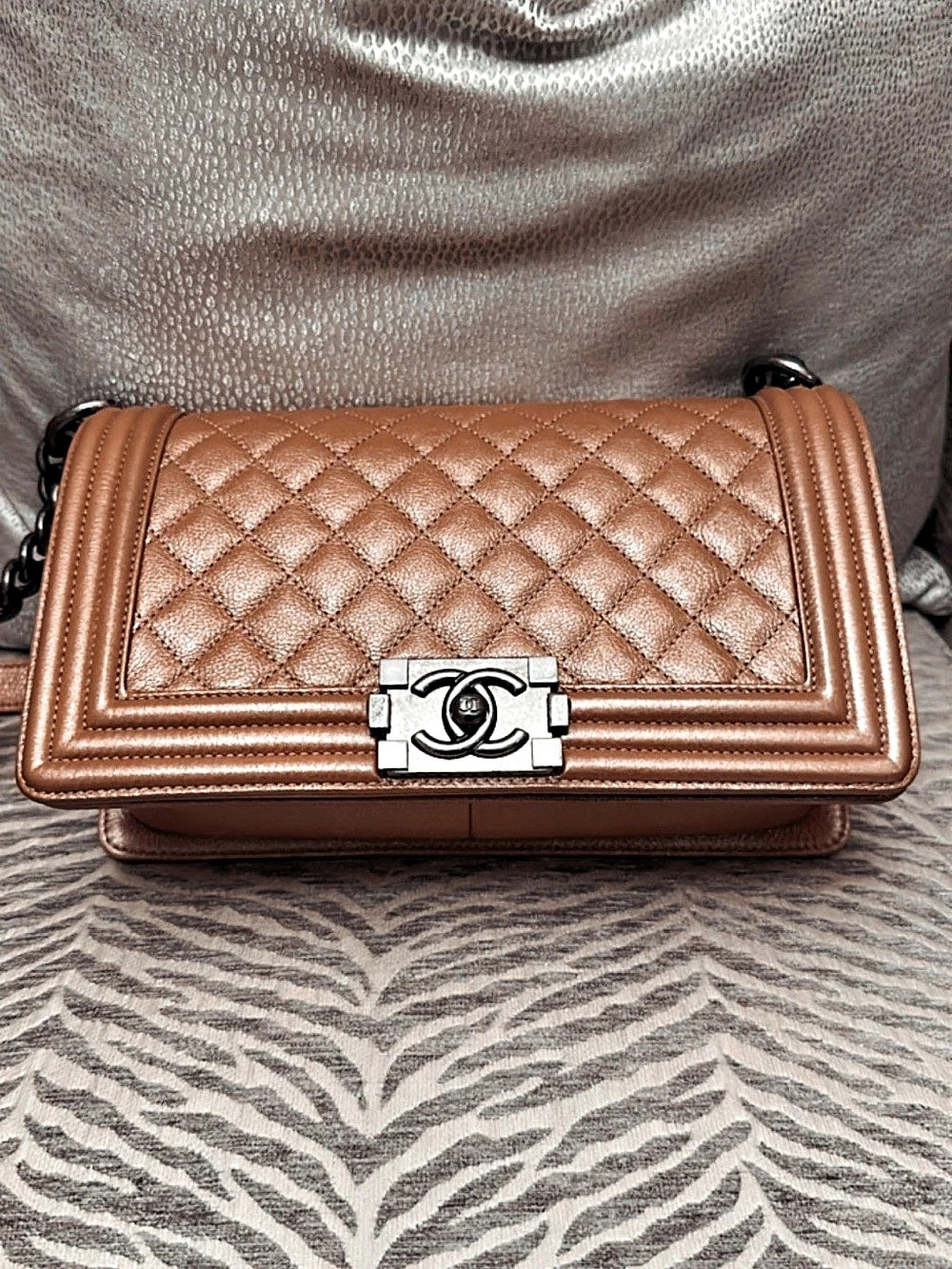Chanel Boy Flap Bag Quilted Calfskin Medium Shoulder Bag in Brown